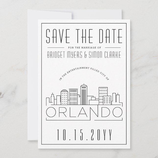 Invitation Orlando, Fl Mariage Styliszed Skyline Enregistrer  (Devant)