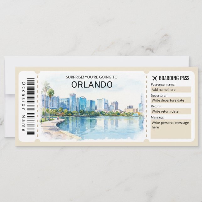Invitation Orlando Trip Boarding Pass Ticket (Devant)