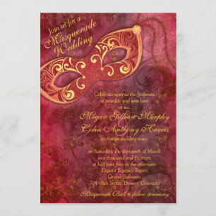 Invitation Ornat Bourgogne Gold Masquerade Mariage de bal