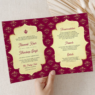 Invitation Ornat d'or rose Magenta Anand Karaj Sikh Mariage