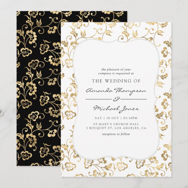 Invitation Ornat Gold Overlay et N'IMPORTE QUEL Mariage DE CO (Devant / Derrière)