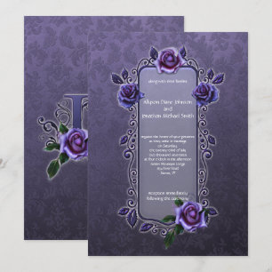 Invitation Ornat Goth foncé violet Rose Mariage