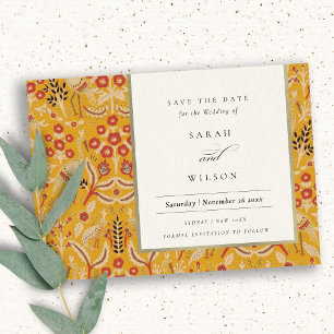 Invitation Ornat Jaune Pocket Floral Or Enregistrer La Date
