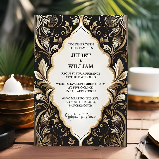 Invitation Ornat Retro Arabe Exotique Bold Mariage damassé (Créateur téléchargé)