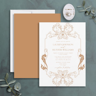 Invitation Ornat Terracotta Floral Line Art Monogramme Mariag