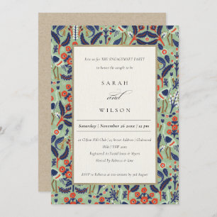 Invitation Ornat Turquoise Classy Floral Peacock Fiançailles