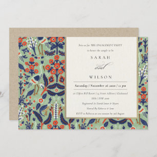 Invitation Ornat Turquoise Classy Floral Peacock Fiançailles