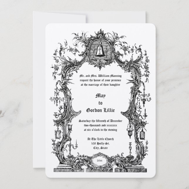 Invitation Ornate Baroque Rococo Style Frame & Wedding Bell (Devant)