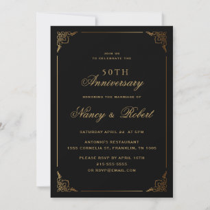 Invitation Ornate Black 50th Mariage Anniversaire du cadre do