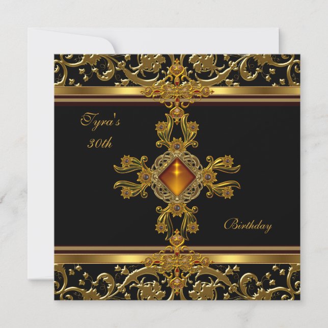 Invitation Ornate Black Gold Amber Jewel 30e anniversaire (Devant)