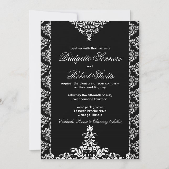 Invitation Ornate Black Mariage damassé (Devant)