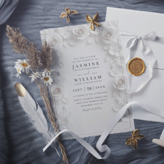 Invitation Ornate Embossed Vintage Roses QR Code Wedding