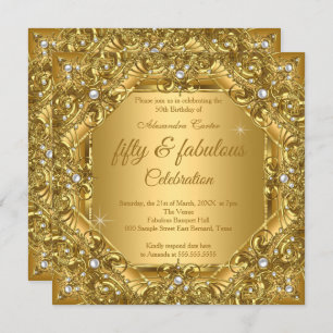 Invitation Ornate Fabulous 50th Photo Gold sur Gold Party