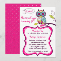 Ornate Floral Owl Hot rose Anniversaire de enfant