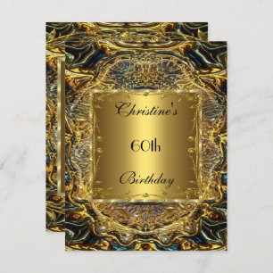 Invitation Ornate Gold Black 60e anniversaire Elégant Invitat