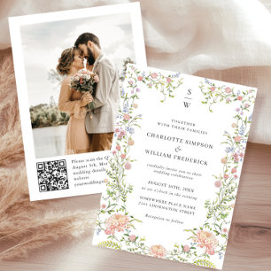 Invitation Ornate Grace Pastel Blush QR code Mariage Photo