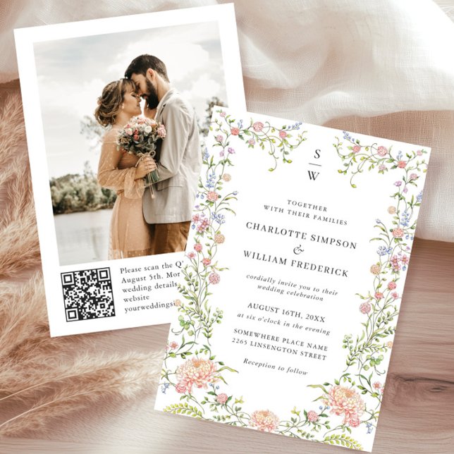 Invitation Ornate Grace Pastel Blush QR code Mariage Photo (Créateur téléchargé)