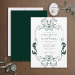 Invitation Ornate Green Floral Line Art Monogram Wedding<br><div class="desc">Introducing our beautiful ornate emerald green floral line art monogram wedding invitation! This gorgeously styled invite features a nod to art nouveau, with its ornate border and monogram initials. The perfect way to set the tone for your big day, this invitation is sure to impress your guests. Your wedding day...</div>