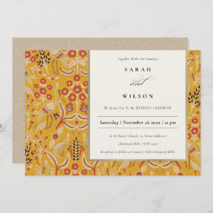 Invitation Ornate Jaune Classé Or Floral Peacock Mariage