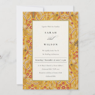 Invitation Ornate Jaune Classé Or Floral Peacock Mariage