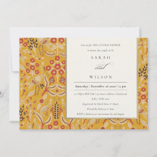 Invitation Ornate Jaune Or Floral Peacock Couples Douche