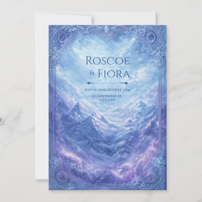 Invitation Ornate Mystic Snow Mountain Vista Wedding (Devant)