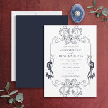 Invitation Ornate Navy Blue Floral Line Art Monogram Wedding<br><div class="desc">Introducing our beautiful ornate navy blue floral line art monogram wedding invitation! This gorgeously styled invite features a nod to art nouveau, with its ornate border and monogram initials. The perfect way to set the tone for your big day, this invitation is sure to impress your guests. Your wedding day...</div>