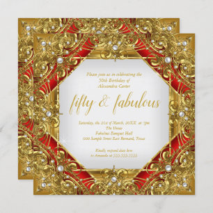 Invitation Ornate Red Fabulous 50ème Photo Gold sur Gold Part