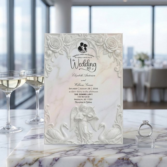 Invitation Ornate Rococo Cherub & Swan Fairytale Wedding  (Créateur téléchargé)