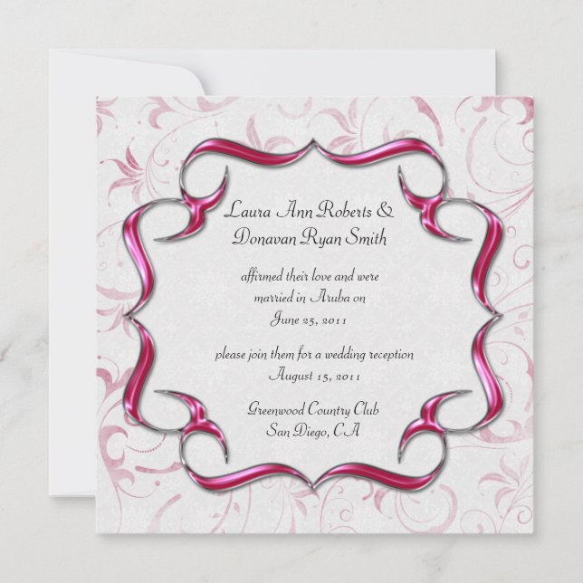 Invitation Orné Rose Clair Et Argent Mariage Après La Cérémon (Devant)