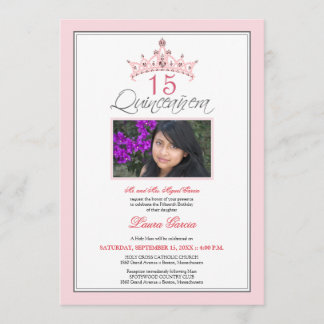 Invitation ornée de bijoux rose de Quinceanera de