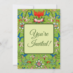 Invitation Ornement chinois vintage Owen Jones floral vert