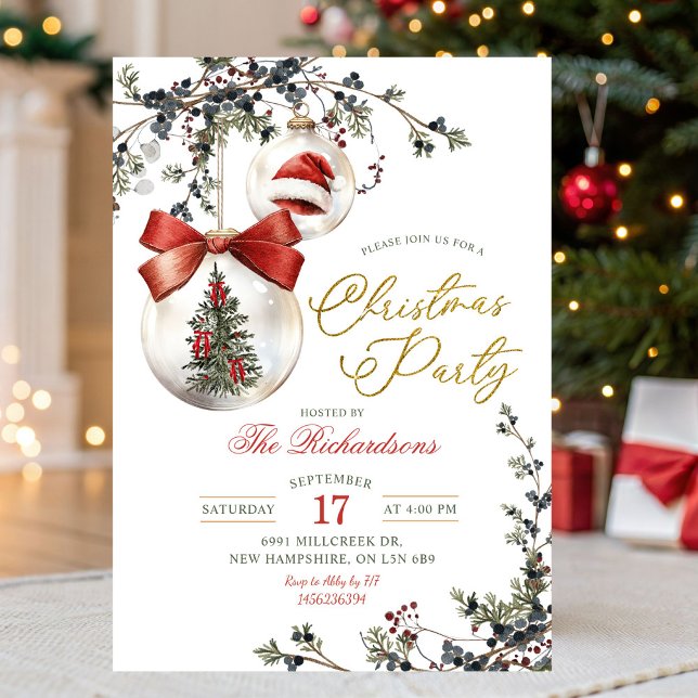 Invitation Ornement de boule minimaliste d'hiver Fête de Noël (Créateur téléchargé)