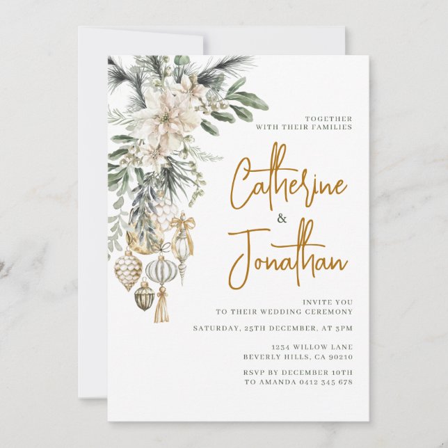 Invitation Ornement de cérémonie de mariage de Noël Fleur bla (Devant)