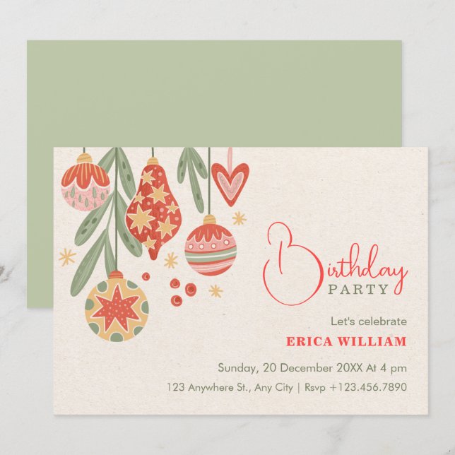 Invitation Ornement de Noël d'anniversaire (Devant / Derrière)