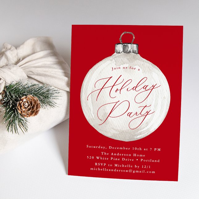 Invitation Ornement de Noël élégant Fête de fin d'année rouge (Créateur téléchargé)