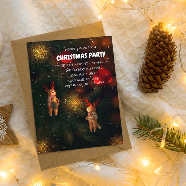 Invitation Ornement de Noël en forme de renne peint à la main (Créateur téléchargé)