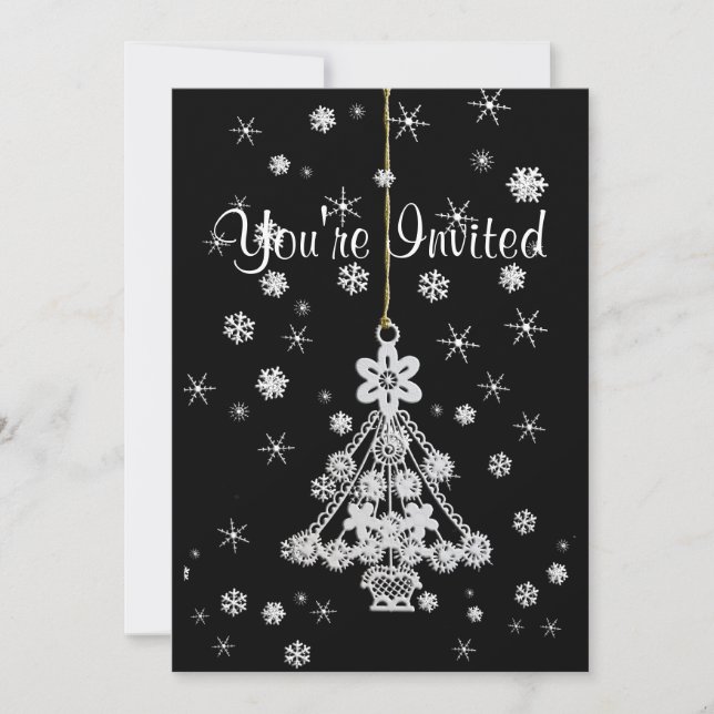 Invitation Ornement de Noël & Flocons de Neige (Devant)