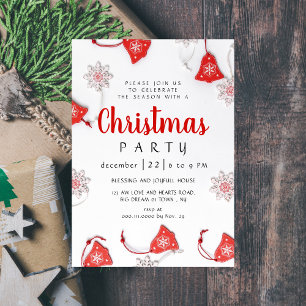Invitation Ornement de Noël moderne rouge et blanc pour les F