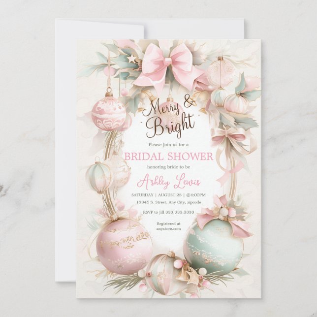 Invitation Ornement de Noël, Ornements de Luxe Mariée (Devant)