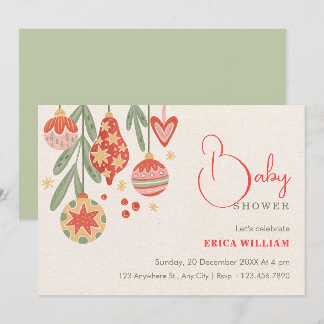 Invitation Ornement de Noël pour baby shower (Devant / Derrière)