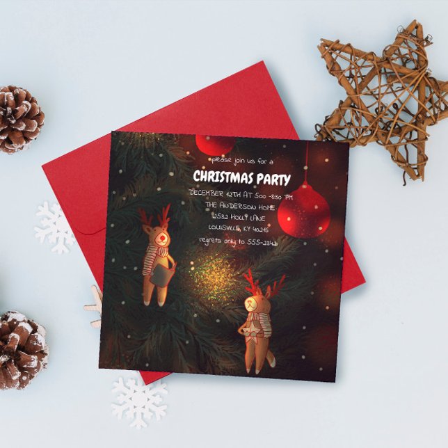 Invitation Ornement de Noël Renne Peint à la Main Chaud  (Créateur téléchargé)