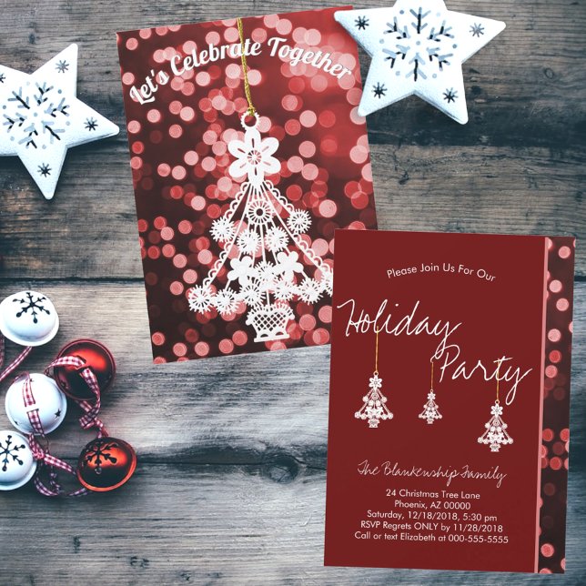 Invitation Ornement de sapin de Noël blanc (party invitation front and back)