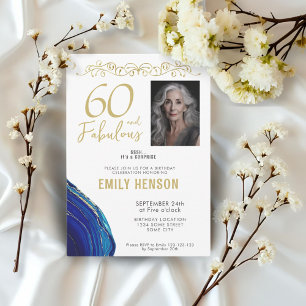 Invitation Ornement doré 60 ans et fabuleux Photo d'anniversa