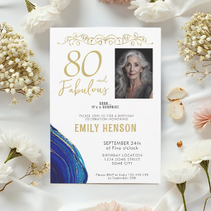 Invitation Ornement doré 80 ans et Fabuleux Photo 80e anniver