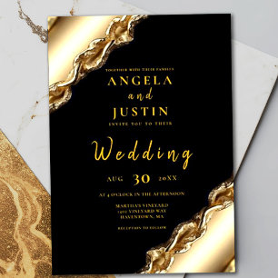Invitation Ornement foncé et Parties scintillant d'or Mariage