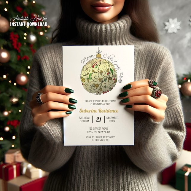 Invitation Ornement moderne Elegant Gold Doodle de Noël (Créateur téléchargé)