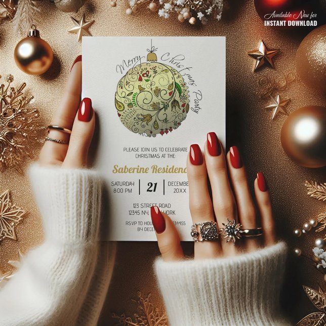 Invitation Ornement moderne Elegant Gold Doodle de Noël (Créateur téléchargé)