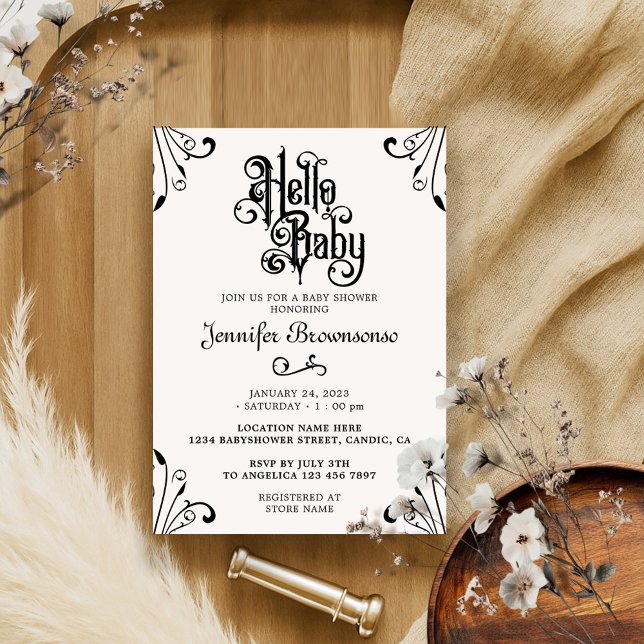 Invitation Ornement Rétro Bonjour Bébé (Créateur téléchargé)
