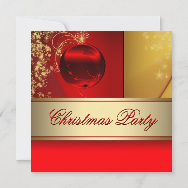 Invitation Ornement Rouge Or Rouge Doré Fête de Noël (Devant)